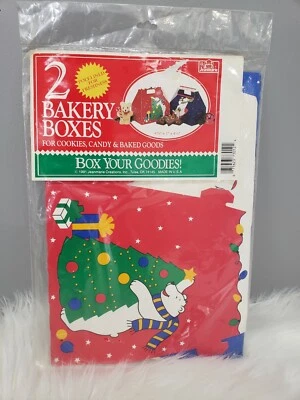 NEW Vintage Christmas Bakery Boxes Gift Cookies Candy polar bear 2 pack retro - Image 1 of 4