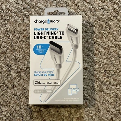 ChargeWorx 10 Ft Power Delivery Lightning to USB-C Cable, White - Image 1 of 2