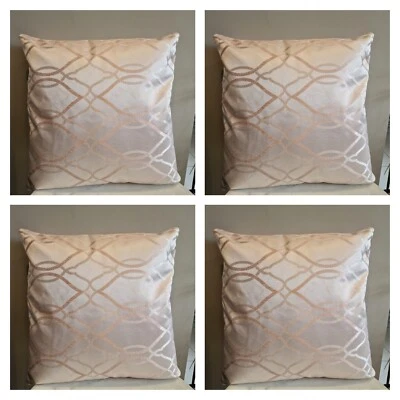 Set of 4 Dusky Pink Luxury Cushion Covers -Chevron Beige Design 18X18" | 45x45cm - Image 1 of 4