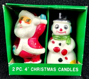 Velas de Navidad vintage de 2 piezas 4" Santa Claus muñeco de nieve KMart Japón nuevas en caja - Imagen 1 de 4