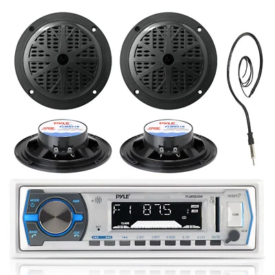 5.25" Marine Black 100W Speakers, Dual Marine USB SD AUX Mp3 Radio & Antenna - Image 1 of 4