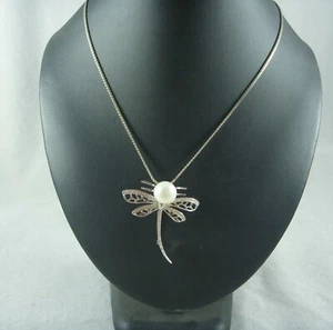 FABULOUS NEW STERLING SILVER DRAGONFLY PENDANT SET WITH FRESHWATER PEARL 18632 - Bild 1 von 6