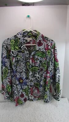 Coldwater Creek Jacket 1X Black Green Pink Full Zip w/front Pockets Cotton - Image 1 of 4