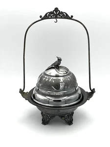 Antique Simpson Hall Miller & Co. Silverplate Covered Butter Dish w/ Bird Finial - Picture 1 of 10