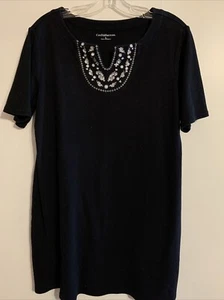 Croft&Barrow Short Sleeve Black Cotton Dress Women’s Large Embroidered Neckline - Picture 1 of 3