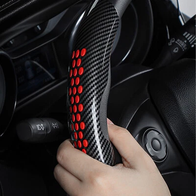 Red Carbon-Fiber Steering Wheel Booster Cover Non-slip Car Interior Accessories - Image 1 of 4