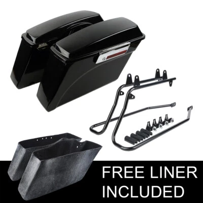 Saddlebags Saddle Bag w/ Black Softail Conversion Brackets Fit For Harley Fatboy - Image 1 of 4