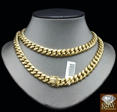 10k Gold Chain Men Yellow Gold 9mm Miami Cuban 18 Inch Box Lock Choker - Image 1 of 4