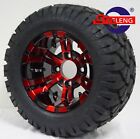 GOLF CART 10" RED/BLACK VAMPIRE WHEELS/RIMS and 18"x9"-10" DOT STINGER A/T TIRES