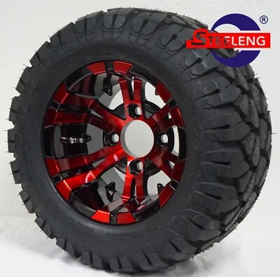 GOLF CART 10" RED/BLACK VAMPIRE WHEELS/RIMS and 18"x9"-10" DOT STINGER A/T TIRES — 第 1/4 张图片
