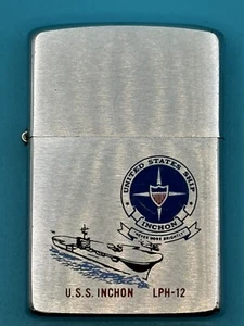 Vintage 1982 USS Inchon LPH-12 Military Ship Chrome Zippo Lighter - Picture 1 of 5