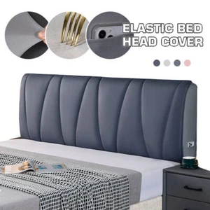 PU Leather Bed Headboard Cover Back Elastic All-inclusive Protect Dust Cover - Picture 1 of 15