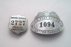ANTIQUE US POSTAL EMPLOYEE BREAST BADGE # 2727 & CAP DEVISE #1094