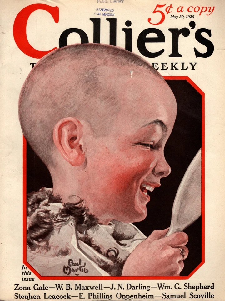 1925 Collier's May 30 - First haircut; Nobody wants to leave Durham CA Foto 1 de 1