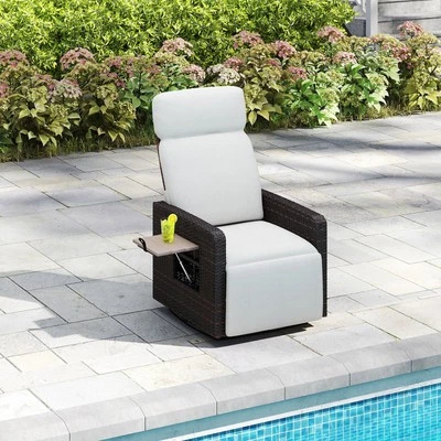 户外躺椅露台柳条可调节旋转椅,翻转边桌 — 第 1/3 张图片