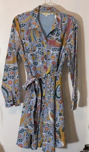 Boden Dress Blue Kitty Button-up Midi Skirt Dusty Enchanting Peacock 14R Cotton - Picture 1 of 18