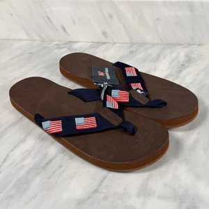 Vineyard Vines Herren Flip Flop Sandalen 11 Moonshine amerikanische Flagge Leder NEU LESEN - Bild 1 von 12