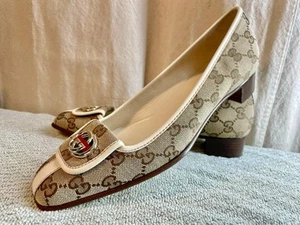 Gucci Womens GG Lifford Canvas Shoe Size 8M Monogram Brown Gold Logo Worn Once! - Picture 1 of 13