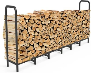 8ft Firewood Rack Holder, Adjustable Heavy Duty Fire Log Stacker 8FT, Black - Picture 1 of 8