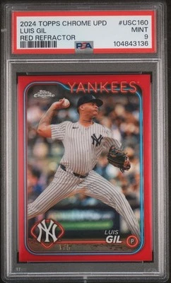 2024 TOPPS CHROME UPDATE RED REFRACTOR #USC160 LUIS GIL 1/5 PSA 9 - Image 1 of 2