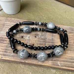 Vintage 1960s Beaded Necklace Monochrome Beads Costume Retro - Picture 1 of 6