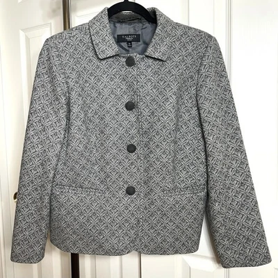 Talbots Petite Gray White Wool Blend Button Front Blazer Jacket Women Size 12P - Image 1 of 4