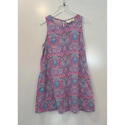 Vestido Cynthia Rowley Rosa Azul Paisley Lino Sin Mangas Talla L Foto 1 de 4