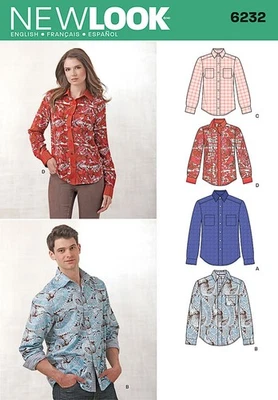 Misses And Mens Long Sleeve Button Down Shirt Sewing Pattern Sizes A 8 18 Xs Xl - Image 1 of 4