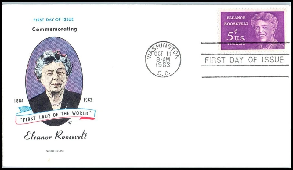 1963 Eleanor Roosevelt 5c Sc 1236 FDC with classic Fleugel cachet UA - Image 1 of 1