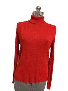 Maglione rosso vintage anni 70 donna taglia media metallizzato a costine Union Made USA - Foto 1 di 12