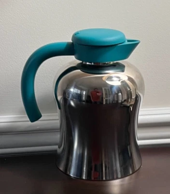 Alessi Sherazade thermos coffee Ettore Sottsass 1990s Vintage Blue Stainless  - Image 1 of 3