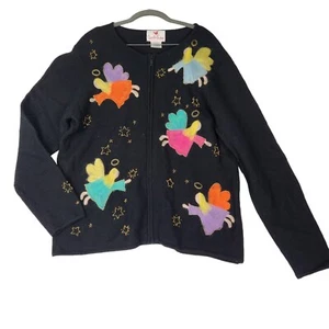 Quacker Factory Sweater Womens Sz Large Vintage Wool Angel Design Beading Felted - Picture 1 of 7