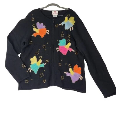 Quacker Factory Sweater Womens Sz Large Vintage Wool Angel Design Beading Felted - Image 1 of 4