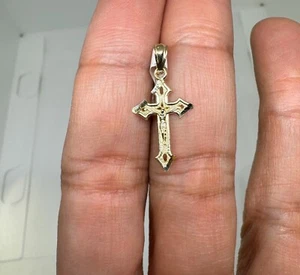 Ciondolo Charm Religioso Croce Crocifisso Unisex Oro Giallo 10kt 0,95 Pollici - Foto 1 di 4