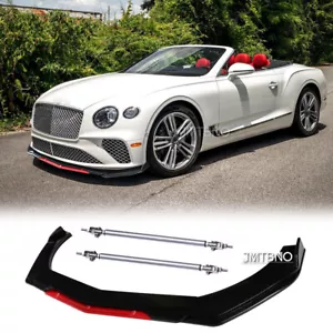 Divisor de labios de parachoques delantero negro brillante/rojo + varillas de puntal para Bentley Continental - Imagen 1 de 12