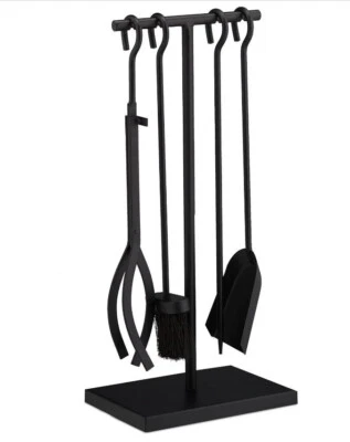 Utensilios chimenea, Juego de 4 piezas, Acero, Kit de accesorios modernos, Negro - Immagine 1 di 3