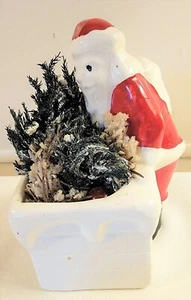 Antique Small Santa w/Chimney Planter Unmarked w/Flocked Stems & Mercury? Bulbs - Picture 1 of 8