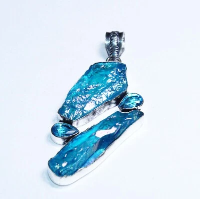 Colgante hecho a mano con piedras preciosas de topacio azul hidro Sun Shine Druzy tamaño 3 pulgadas Foto 1 de 4