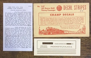 Vintage Champ Decals #S-87 Bronze Gold Pennsy Passenger 1/2 HO - Picture 1 of 1