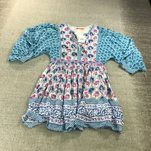 Oliphant Dress Womens Extra Small Tie Front Ballon Sleeve Floral Blue Pink 1156V - Picture 1 of 10