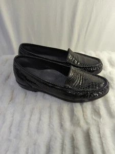 SAS Tripad Loafers Comfort Shoes Black Patent Leather Croc Print Womens 7 - Picture 1 of 8