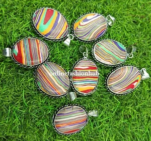Rainbow Calsilica Gemstone 925 Sterling Silver Plated Wholesale Lot Pendants - Picture 1 of 3