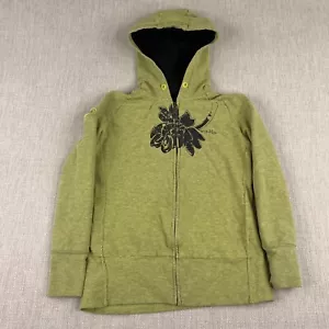 Oakley Full Zip Hoodie Womens Medium Green Flower Boho Hooded Lotus Y2K Stretch - Picture 1 of 14