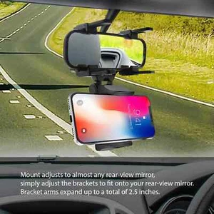 Universal Car Rearview Mirror Phone Holder Hands Free Mount - Picture 1 of 5