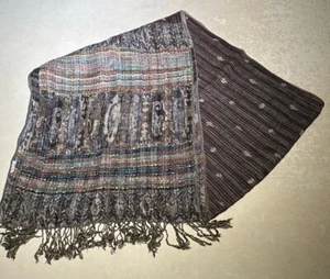 Womens Brown/Beige*Colors Pleated Long Scarf Pre-owned - Picture 1 of 12