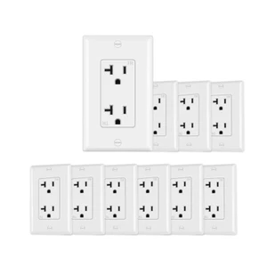 20A Tamper-Resistant Wall Outlet Socket, UL Listed, 10-Pack, White - Picture 1 of 12
