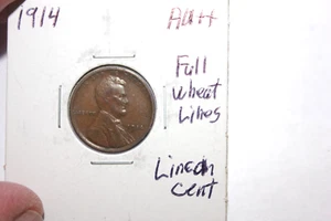 1914    FULL WHEAT LINES    AU++   LINCOLN CENT - Picture 1 of 2