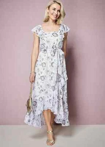 Kaleidoscope Plus Sz 22 Ivory Multi Floral Jacquard Print Occasion Hi Low DRESS - Picture 1 of 4