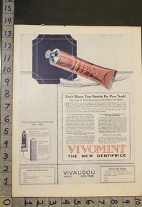 1920 VIVOMINT TOTHPASTE DENTAL DENTIST BRUSH BEAUTY HEALTH VIVAUDOU AD [[SKU] - Picture 1 of 1