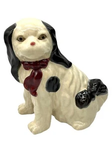 "Perro con manto Staffordshire Staffordshire blanco negro vintage 9"" x 8"" pesado" - Imagen 1 de 21